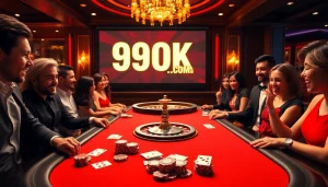 Experience high-stakes excitement at 99OK COM with a lively casino scene featuring poker and roulette.
