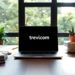 Visit trevia.com on a sleek laptop in a bright and organized workspace.