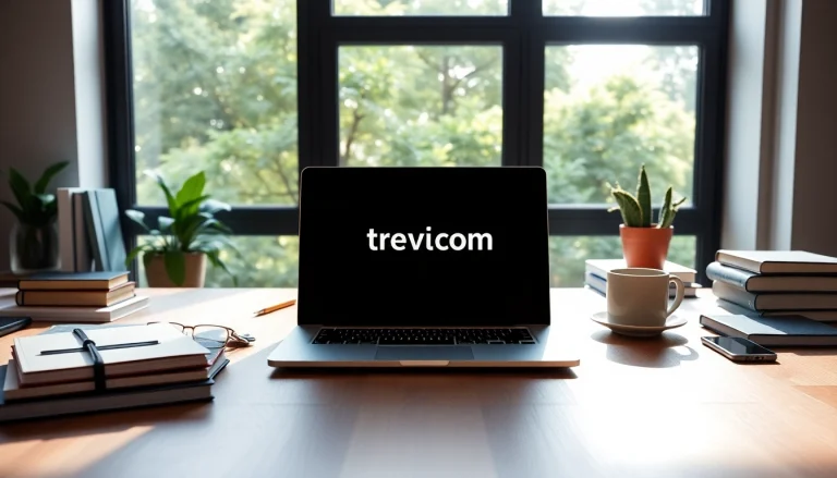 Visit trevia.com on a sleek laptop in a bright and organized workspace.