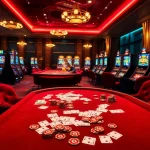 Players enjoying dynamic gaming experiences at RR88 casino with vibrant slot machines and poker tables.