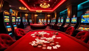 Players enjoying dynamic gaming experiences at RR88 casino with vibrant slot machines and poker tables.