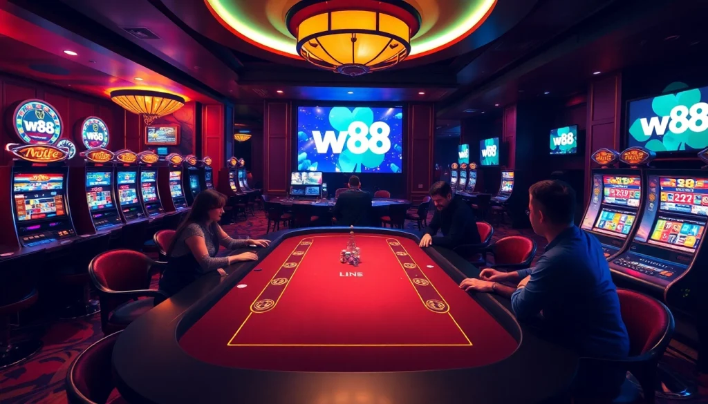 Trải nghiệm cảm giác thắng lớn tại sòng bạc với liên kết W88 mới nhất được hiển thị, nổi bật với các yếu tố trò chơi sống động.