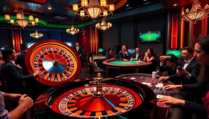 Betsson online casino scene with vibrant roulette wheel and engaged gamblers.