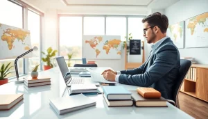 Traducteur assermenté en allemand dans un cadre professionnel, démontrant son expertise linguistique et son dévouement.