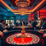 Exciting scene at Superbet's luxurious casino with roulette and eager players.