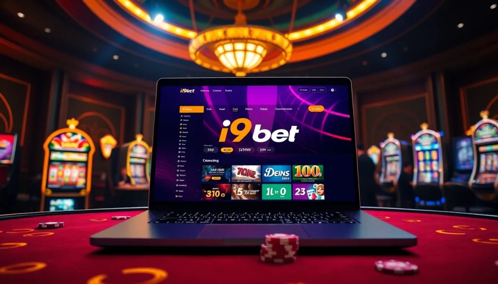 i9bet players enjoying a thrilling online gambling experience with vibrant casino elements.