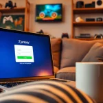 Masuk ke portal jentoto login dengan tampilan laptop dan suasana ruang tamu yang nyaman.