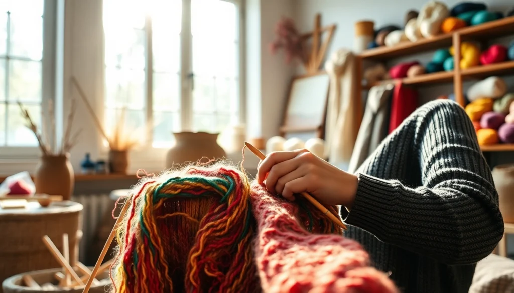 Create a hand-knitted garment at https://www.ound-ound.com amidst vibrant, natural fibers.