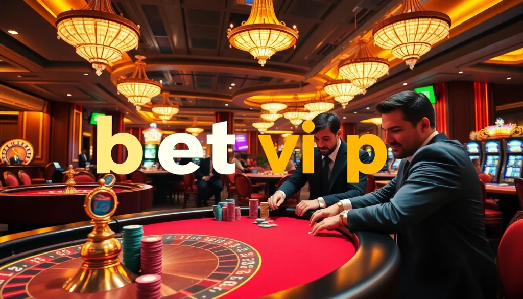 Trải nghiệm sự phấn khích của trò chơi Bet VIP tại một casino sang trọng với poker và roulette.