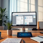 WPS下载 showcasing collaborative document editing in a modern office.