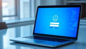 Atera login screen with secure interface elements displayed on a laptop, illustrating a professional environment.