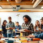 A dynamic scene of construction education in Colorado, featuring engaged students learning essential skills.