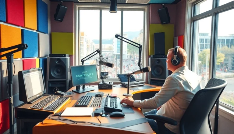 Broadcasting studio depicting hometownstation.com's vibrant community engagement and lively atmosphere.