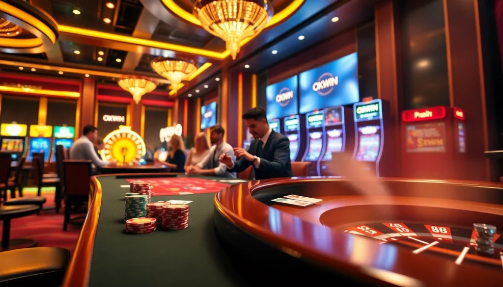 Players enjoying a thrilling game at OKWIN casino, showcasing dynamic betting action.