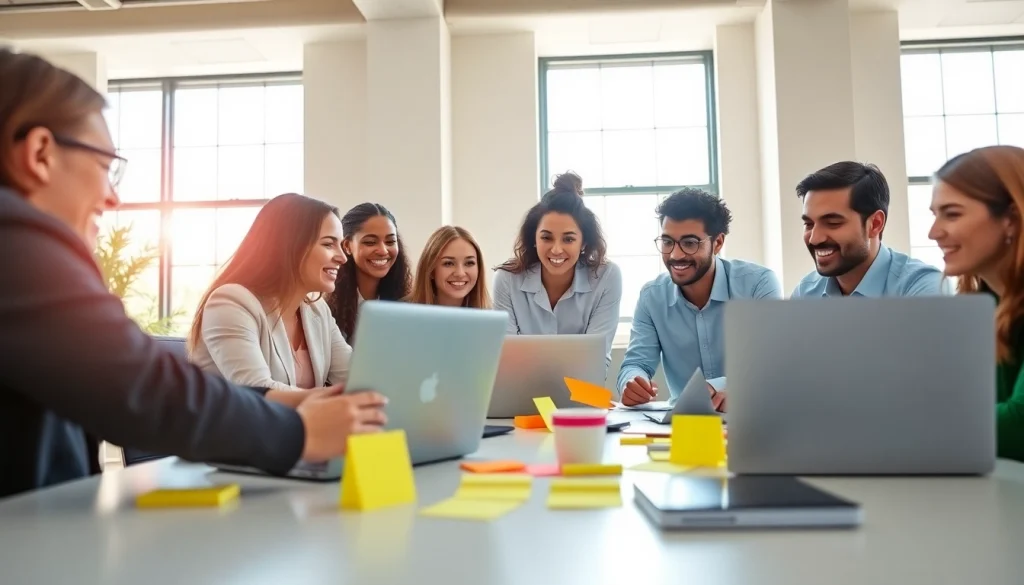 Collaborative team in a Florida Advertising Agency working together in a vibrant office space.