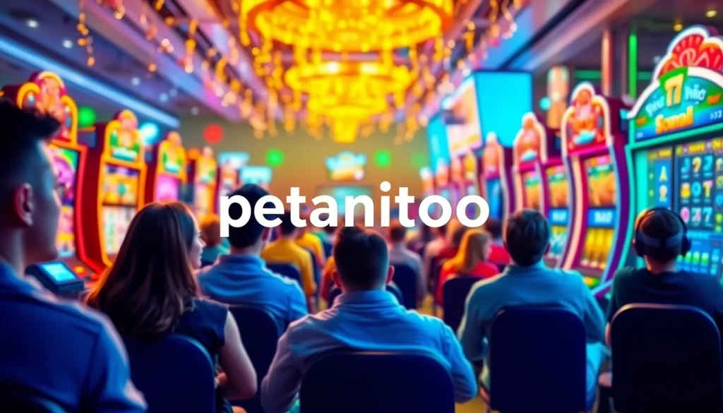 Menampilkan platform petanitoto dengan pemain slot online yang bersemangat.