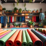 Browse a vibrant Yoga Shop filled with colorful mats, clothing, and accessories.