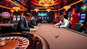 5GBET players engaging in high-stakes poker with stunning casino visuals.