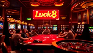 Experience thrilling gameplay at nhà cái luck8 with vibrant casino visuals featuring poker and slots.