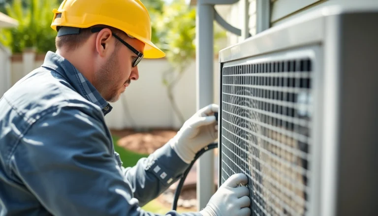 Technician providing hvac repair north salem, demonstrating expertise on an air conditioning unit.