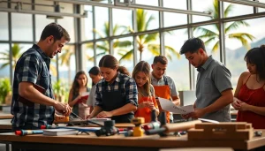 Engaged students studying at trade schools in Hawaii, showcasing practical skills and teamwork.