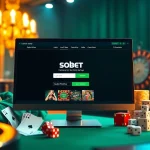 Engaging sbobet login terbaru interface surrounded by vibrant casino elements, showcasing luxury and excitement.