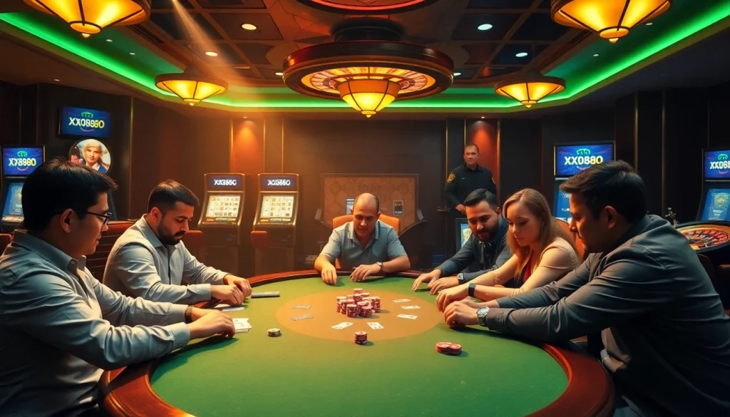 Experience high-stakes action at the xx88 kjc poker table, filled with excitement and vibrant casino energy.