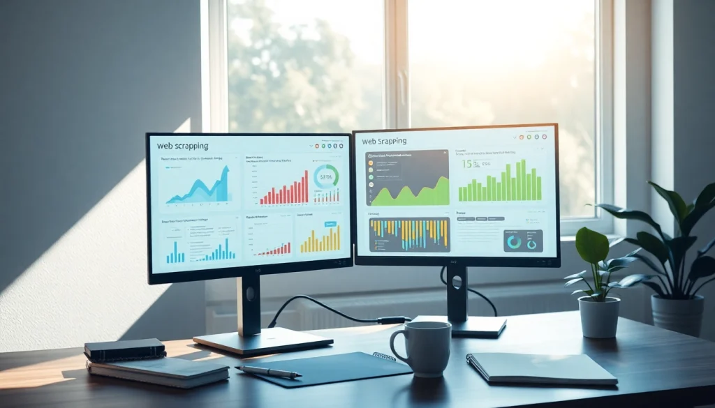 Dynamic workspace showcasing web scrapping tools and data analytics.