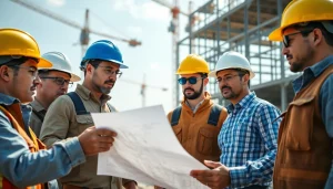 Construction association South Carolina teamwork displayed on a busy building site.