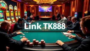 Players enjoying thrilling games at the luxurious Link TK88 casino, filled with poker chips and slots.