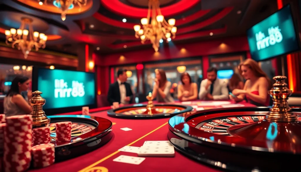 Engage with thrilling casino activities at link rr88, featuring a luxurious gaming table with cards and chips.