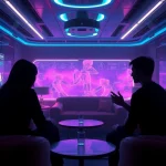 Engaging with NSFW AI chat in a futuristic digital lounge.