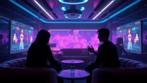 Engaging with NSFW AI chat in a futuristic digital lounge.