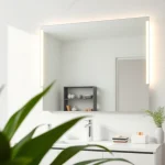 Explore the beauty of an elegant bathroom mirror with LED lighting enhancing a modern vanity setting.