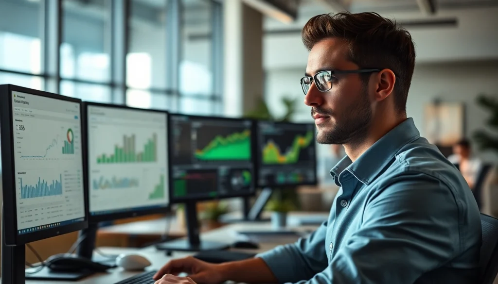 SEO Agentur optimiert Webseiten in einem modernen Büro mit Computeranalysen.