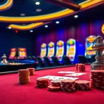 UU88 gaming scene with poker chips and cards at a luxurious casino table.