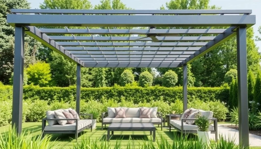 Enhance your outdoor space with a modern steel pergola that combines style and durability.