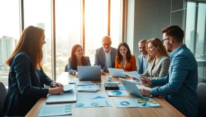 Discussing business growth insights in a modern office setting with diverse professionals.