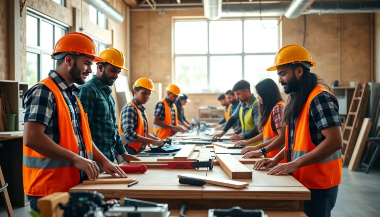 Students engaging in hands-on training at hawaii trade schools showcasing carpentry and electrical equipment.