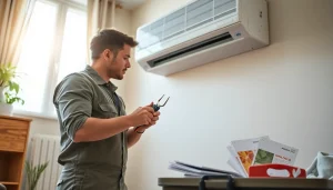 HVAC repair northsalem by a professional technician servicing an air conditioning unit.