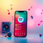 Spotify mod showcasing ad-free listening and offline features on a smartphone interface.