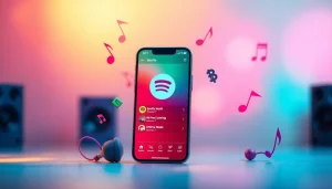 Spotify mod showcasing ad-free listening and offline features on a smartphone interface.