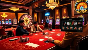 Experience thrilling poker action at Haywin's upscale casino, featuring vibrant gaming elements.
