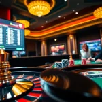 Engaging sbobet betting scene with a roulette wheel and vibrant chips enhancing the online gambling experience.