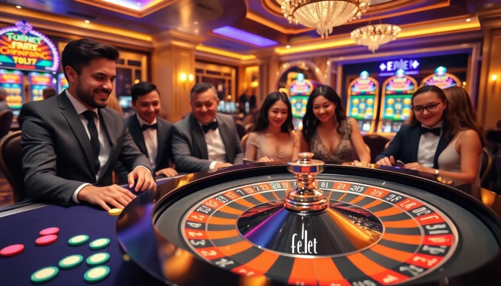 Experience thrilling casino action at https://febet8.com with a lively roulette table and engaged players.