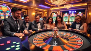 Experience thrilling casino action at https://febet8.com with a lively roulette table and engaged players.