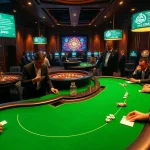 High-stakes players engaging in poker at a sophisticated casino, referencing hidden wiki onion links.