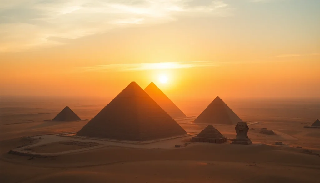 Discovering the pyramid structures and their ancient architecture under a stunning sunset.
