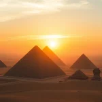 Discovering the pyramid structures and their ancient architecture under a stunning sunset.
