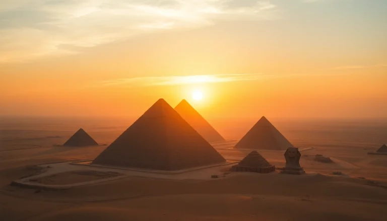Discovering the pyramid structures and their ancient architecture under a stunning sunset.